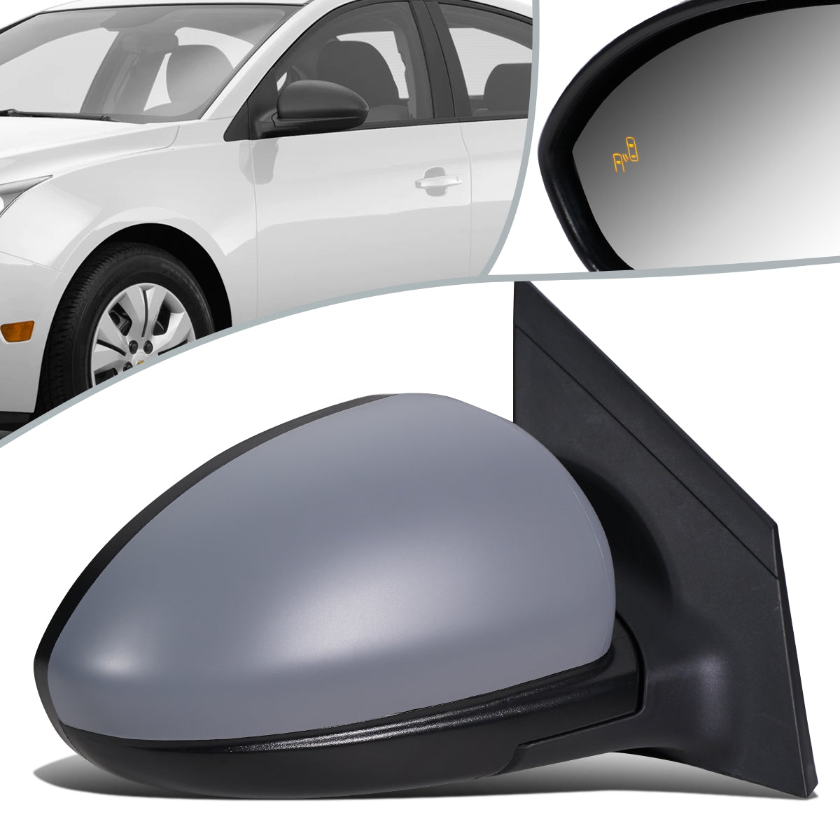RETROVISOR MIRROR - OEM - 11-15 CHEVY CRUZE - POWERED - HEATED - W/ BSD - FOLDING - GRAY - RIGHT