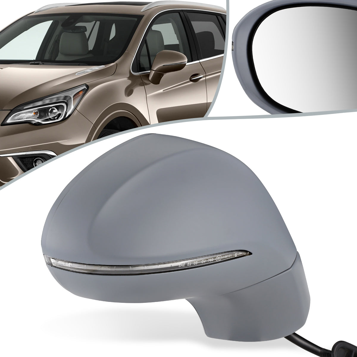 RETROVISOR MIRROR - OEM - 16-18 BUICK ENVISION - POWERED - HEATED - W/ SIGNAL LIGHT - W/ MEMORY BLIND SPOT DETECTION - FOLDING - W/O AUTO DIMMING - GRAY - RIGHT