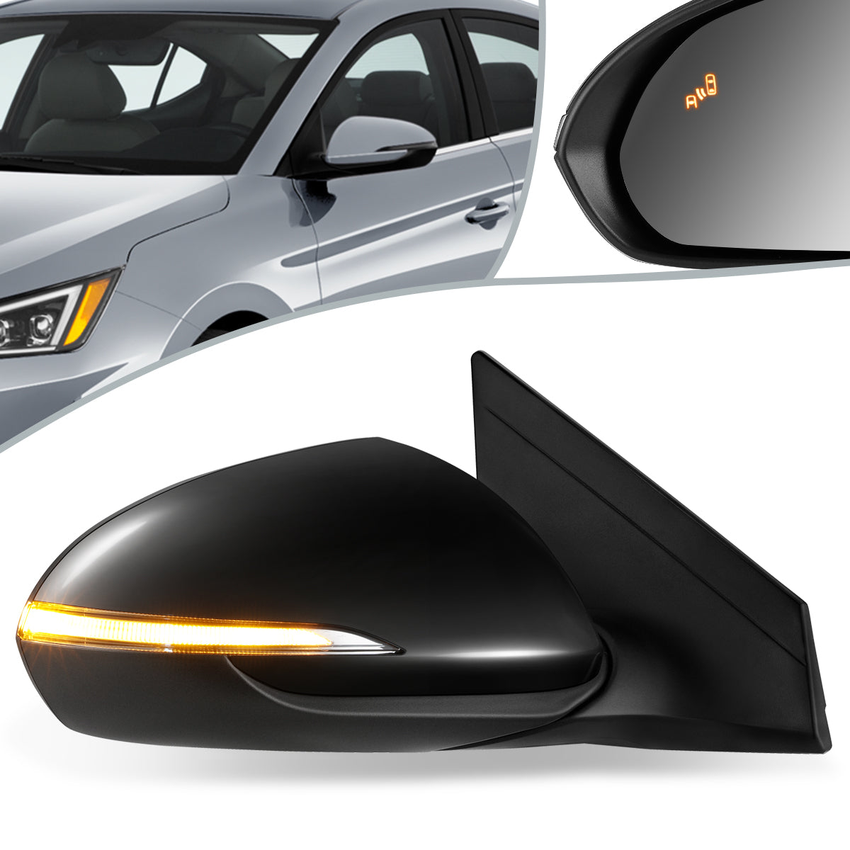 RETROVISOR MIRROR - OEM - 17-18 HYUNDAI ELANTRA - POWERED - HEATED - W/ SIGNAL LIGHT - W/ BSD - FOLDING - BLACK MATERIAL - RIGHT