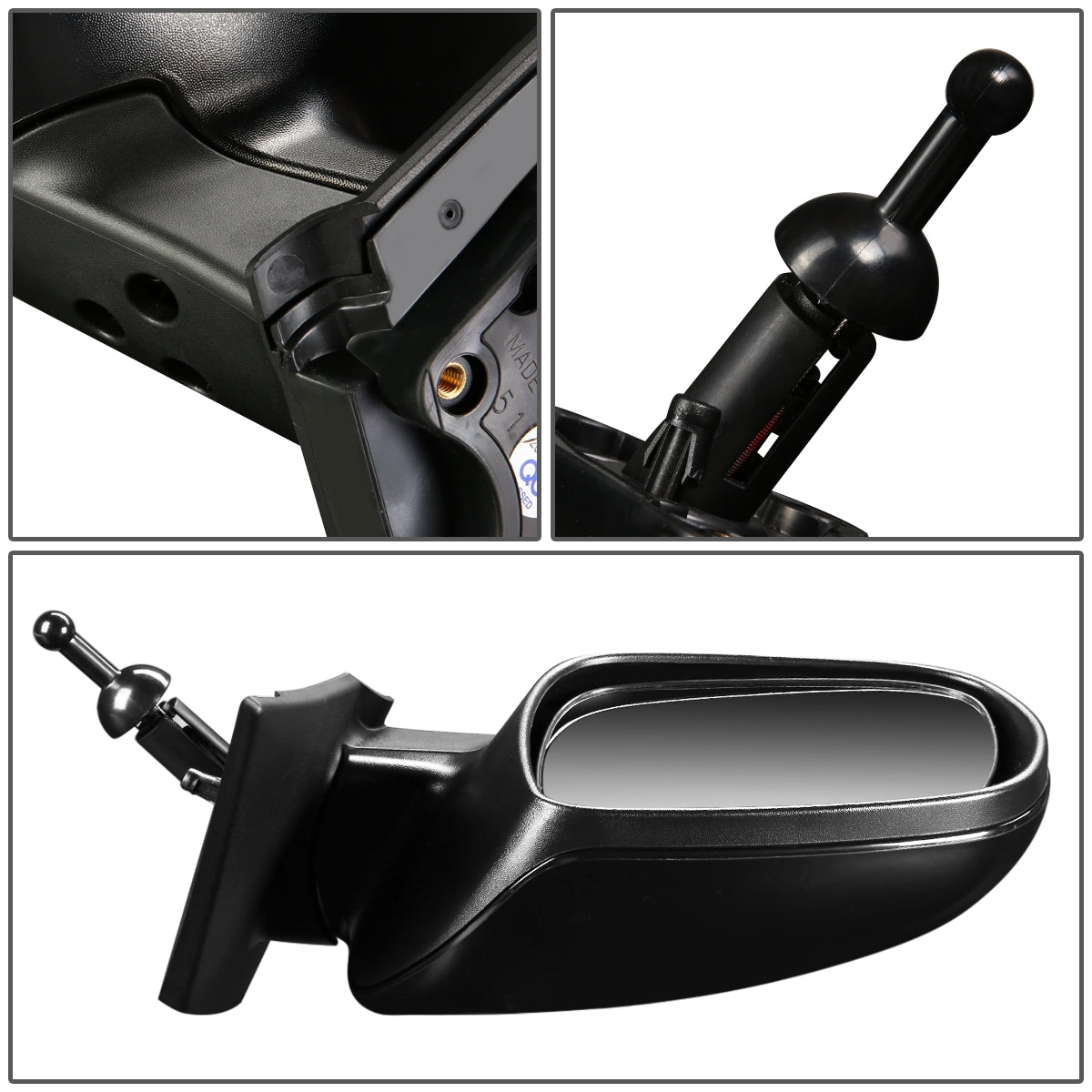 RETROVISOR MIRROR - OEM - 10-11 KIA RIO / 10-11 KIA RIO5 - MANUAL - TEXTURED - BLACK - LEFT