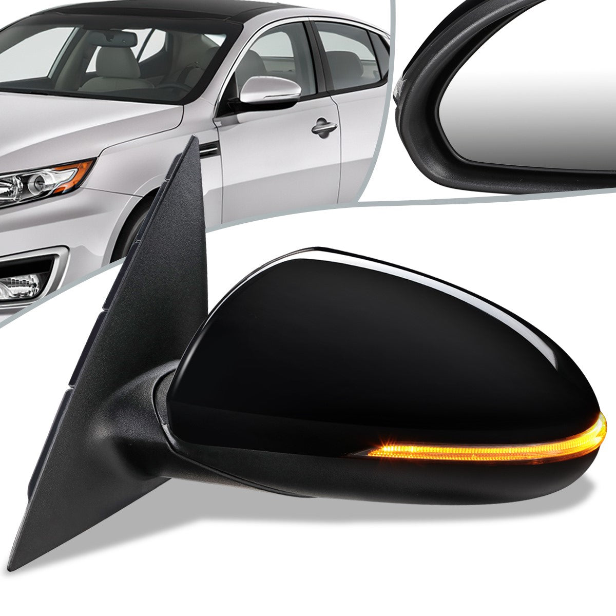 RETROVISOR MIRROR - OEM - 11-15 KIA OPTIMA - POWERED - HEATED - W/ SIGNAL LIGHT - POWER FOLDING - BLACK MATERIAL - LEFT