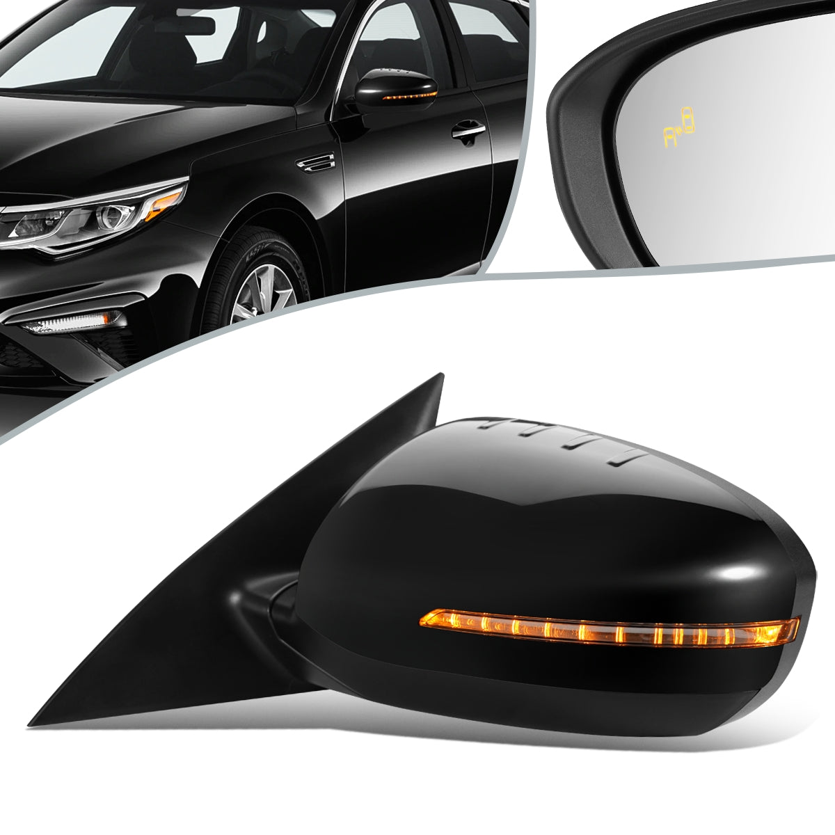 RETROVISOR MIRROR - OEM - 11-15 KIA OPTIMA - POWERED - HEATED - W/ SIGNAL LIGHT - W/ BSD - POWER FOLDING - BLACK MATERIAL - LEFT