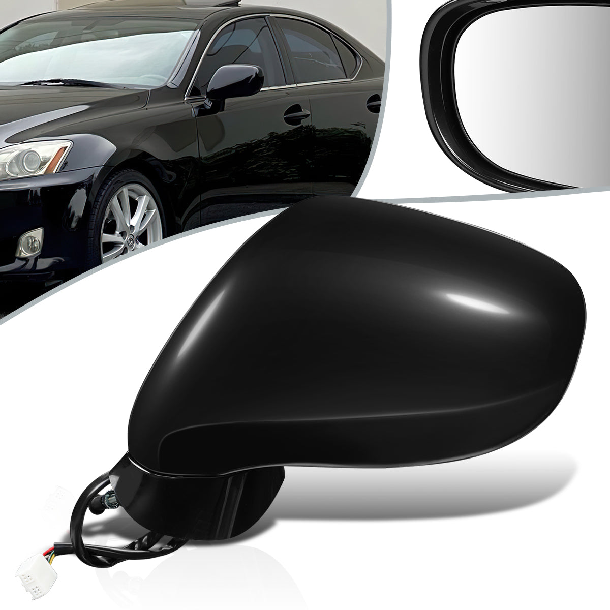 RETROVISOR MIRROR - OEM - 06-10 LEXUS IS250, IS350 - POWERED - HEATED - W/ PUDDLE LIGHT - FOLDING - BLACK MATERIAL - LEFT