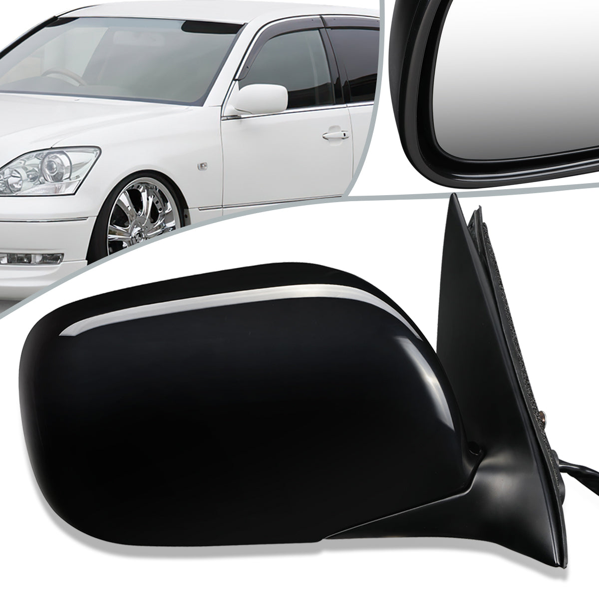 RETROVISOR MIRROR - OEM - 01-06 LEXUS LS430 - POWERED - W/ PUDDLE LIGHT - FOLDING - BLACK MATERIAL - RIGHT