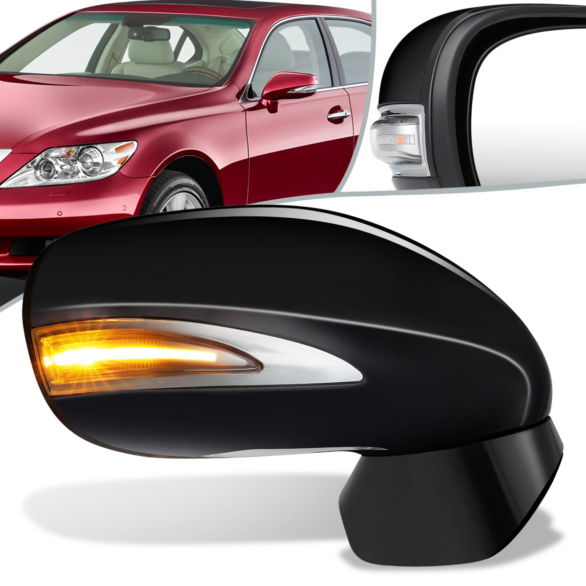 RETROVISOR MIRROR - OEM - 07-12 LEXUS LS460 - POWERED - HEATED - W/ SIGNAL LIGHT - W/ MEMORY - W/ PUDDLE LIGHT - POWER FOLDING - BLACK MATERIAL - RIGHT