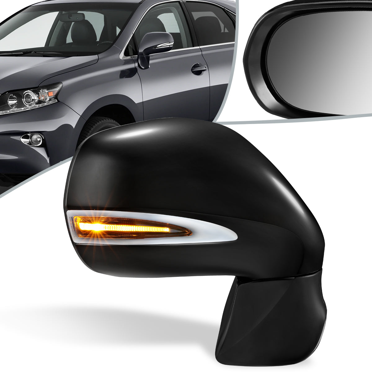 RETROVISOR MIRROR - OEM - 10-12 LEXUS RX350, RX450H - POWERED - HEATED - W/ MEMORY - W/ PUDDLE LIGHT - FOLDING - BLACK MATERIAL - RIGHT