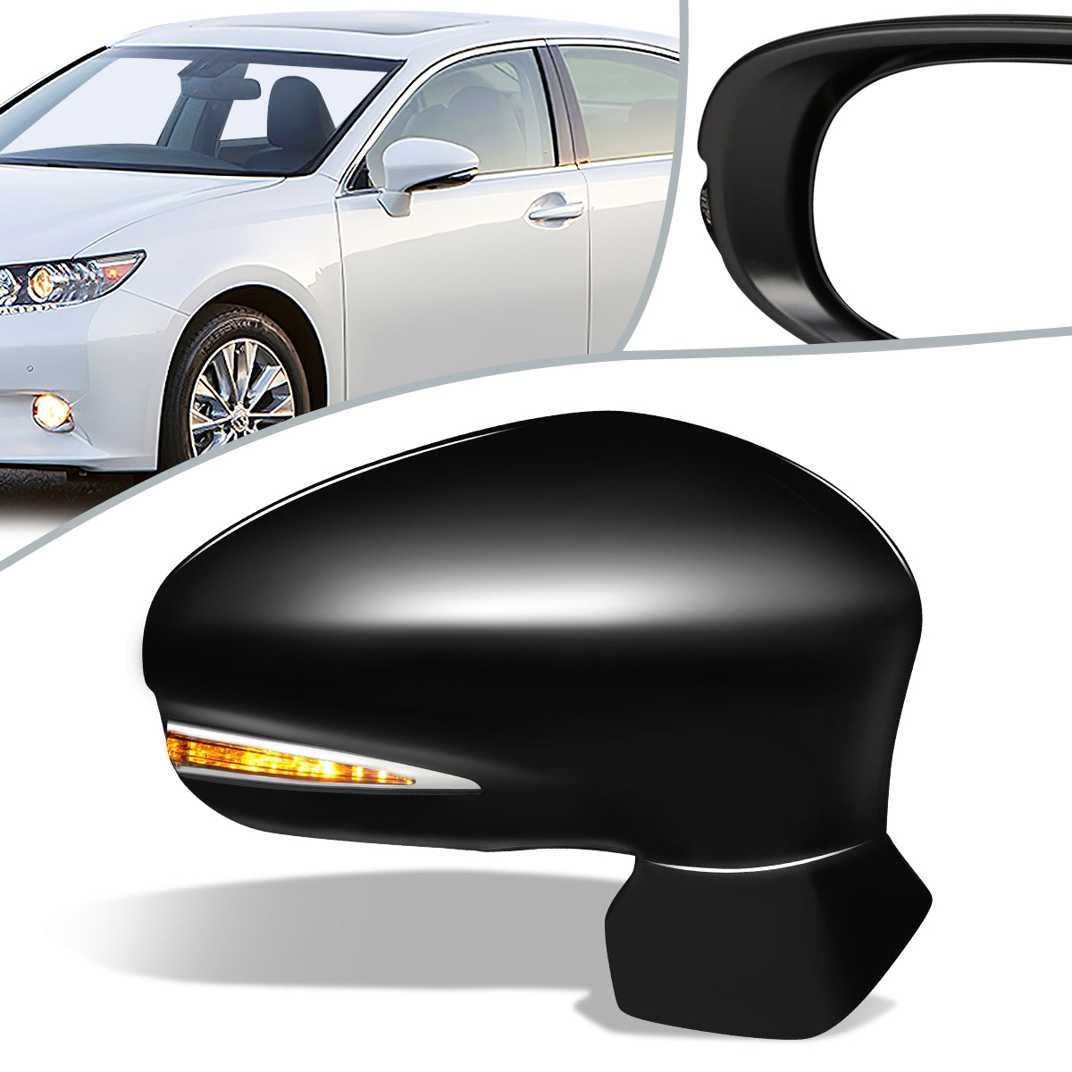 RETROVISOR MIRROR - OEM - 13-15 LEXUS ES350, ES300H - POWERED - HEATED - W/ SIGNAL LIGHT - W/ MEMORY - W/ PUDDLE LIGHT - FOLDING - BLACK MATERIAL - RIGHT