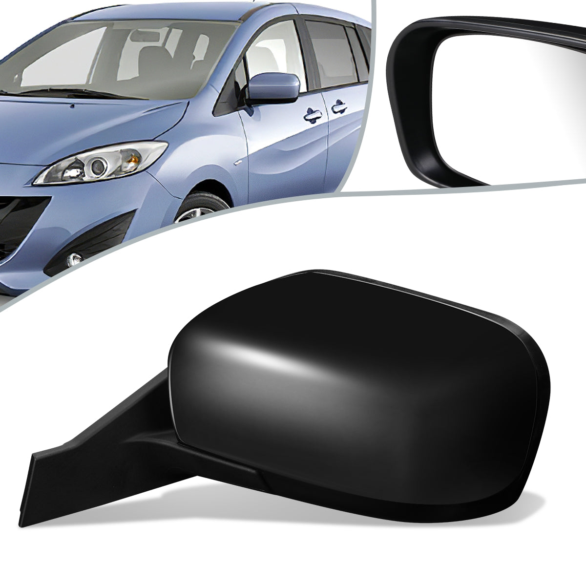 RETROVISOR MIRROR - OEM - 11-17 MAZDA 5 - POWERED - FOLDING - BLACK MATERIAL - LEFT
