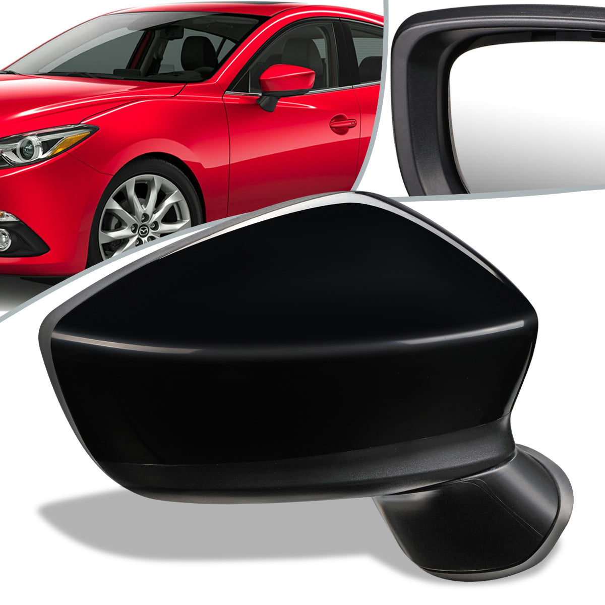 RETROVISOR MIRROR - OEM - 14-16 MAZDA 3 - POWERED - FOLDING - BLACK MATERIAL - RIGHT