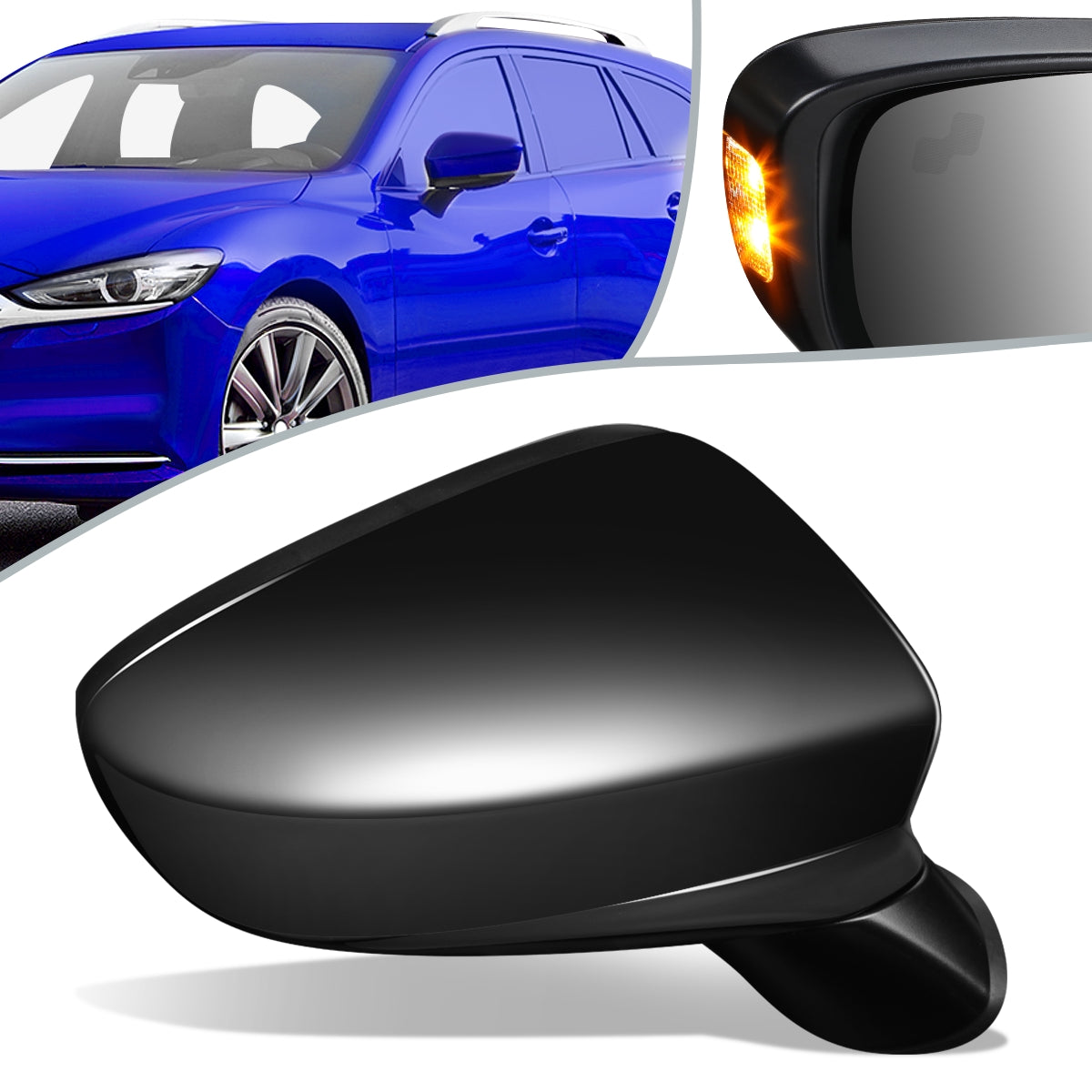 RETROVISOR MIRROR - OEM - 14-17 MAZDA 6 - POWERED - HEATED - W/ SIGNAL LIGHT - W/ BSD - FOLDING - BLACK MATERIAL - RIGHT