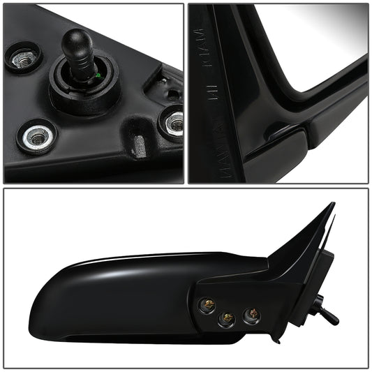 RETROVISOR MIRROR - OEM - 93-96 MITSUBISHI LANCER, MIRAGE - MANUAL - W/ CABLE - FOLDING - BLACK MATERIAL - RIGHT