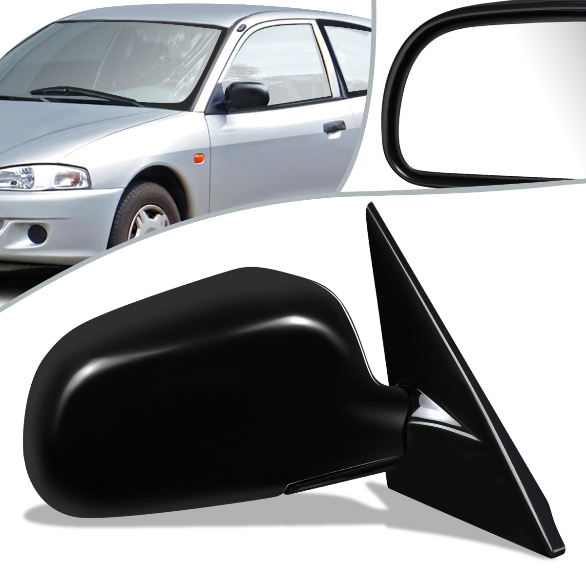 RETROVISOR MIRROR - OEM - 97-02 MITSUBISHI LANCER, MIRAGE - MANUAL - FOLDING - BLACK MATERIAL - RIGHT