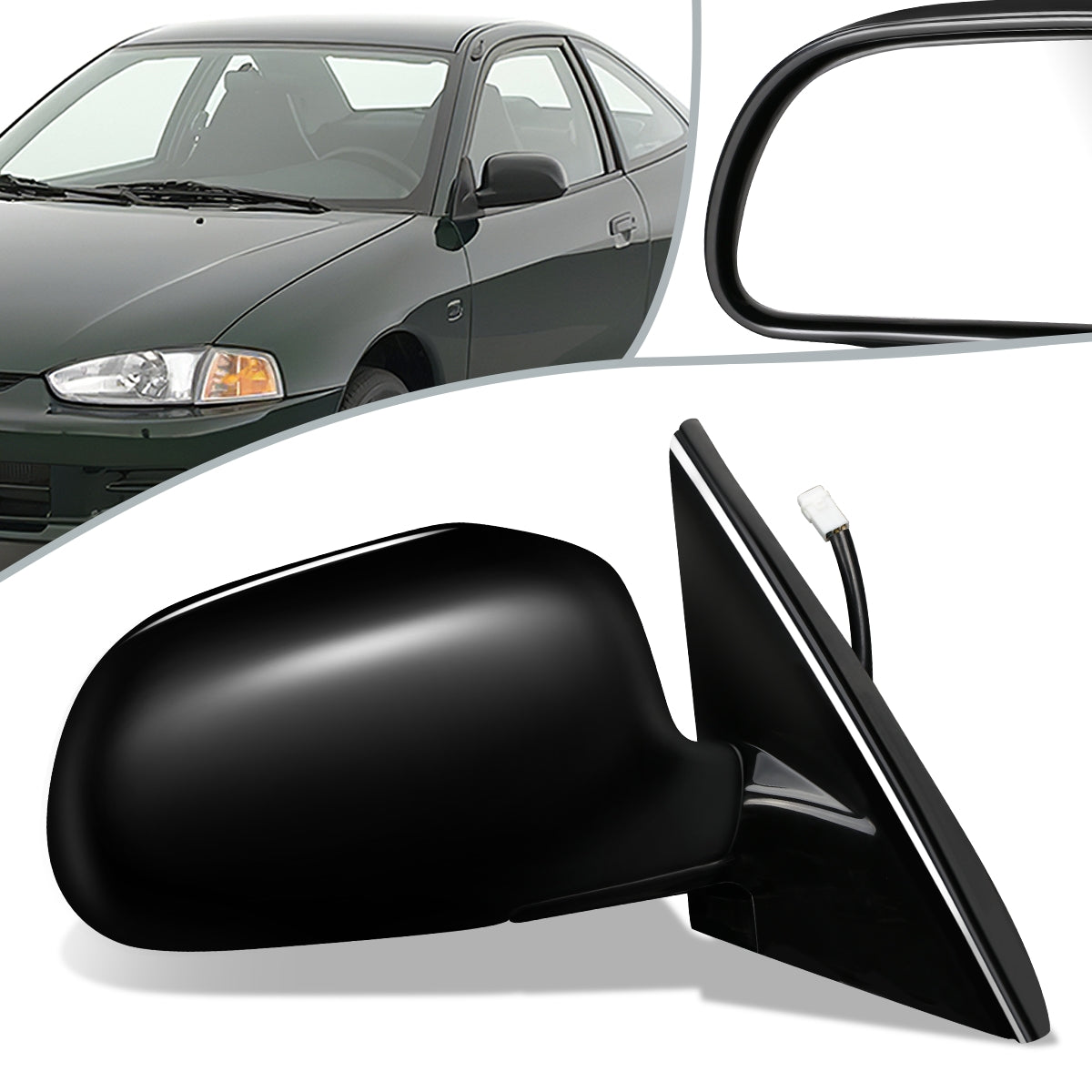 RETROVISOR MIRROR - OEM - 97-02 MITSUBISHI LANCER, MIRAGE - POWERED - FOLDING - BLACK MATERIAL - RIGHT