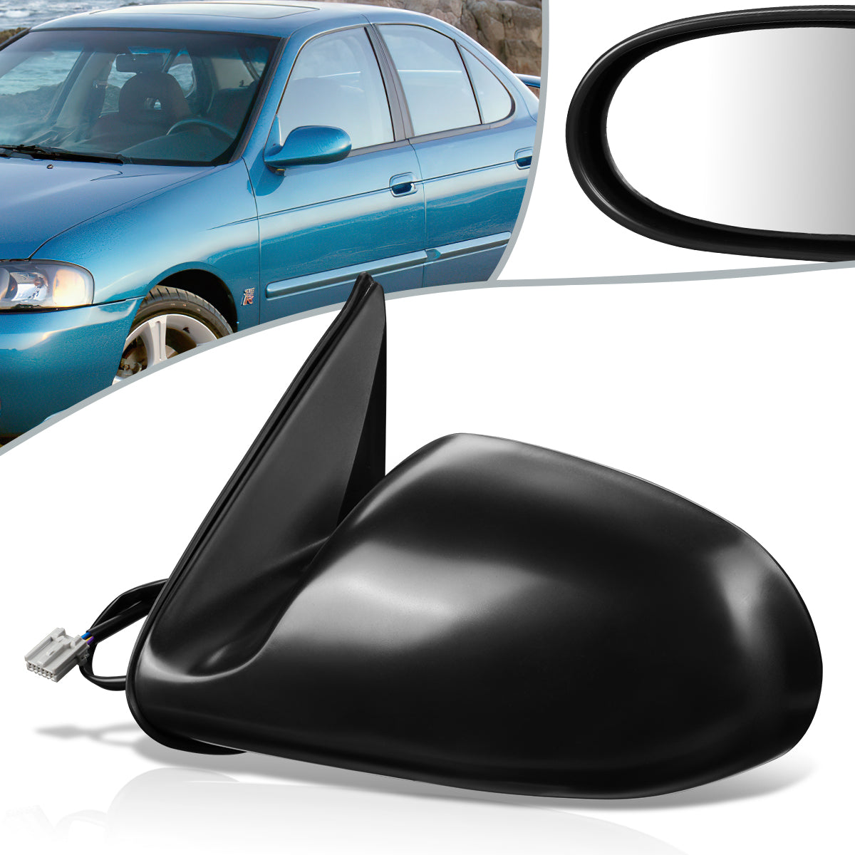 RETROVISOR MIRROR - OEM - 00-03 NISSAN SENTRA - POWERED - BLACK MATERIAL - LEFT