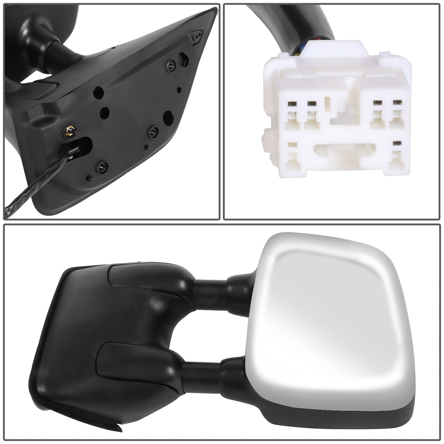 RETROVISOR MIRROR - OE STYLE - NISSAN TITAN 04-05 - WITH POWER WITH HEATED GLASS DUAL ARM CHROME COVER - DRIVER SIDE - SMOOTH - BLACK / CHROME