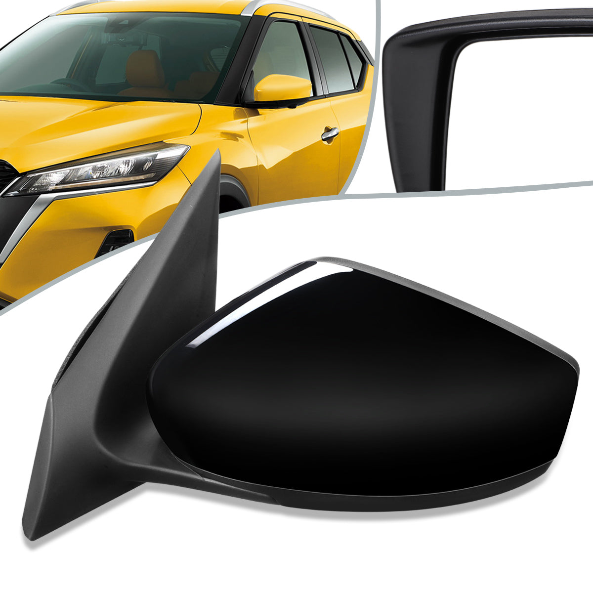 RETROVISOR MIRROR - OEM - 15-19 NISSAN VERSA 4-DR - POWERED - FOLDING - BLACK MATERIAL - LEFT