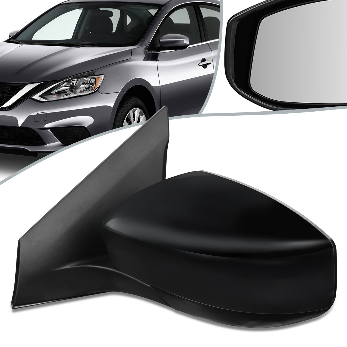 RETROVISOR MIRROR - OEM - 13-15 NISSAN SENTRA - POWERED - HEATED - FOLDING - BLACK MATERIAL - LEFT