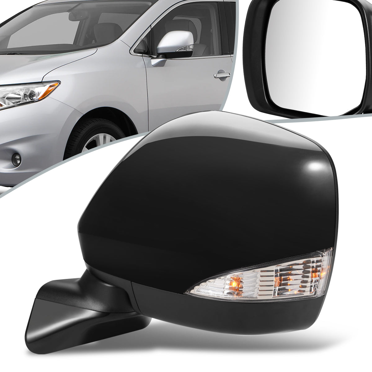 RETROVISOR MIRROR - OEM - 11-17 NISSAN QUEST - POWERED - HEATED - W/ SIGNAL LIGHT - W/ MEMORY - W/ BSD - FOLDING - BLACK MATERIAL - LEFT