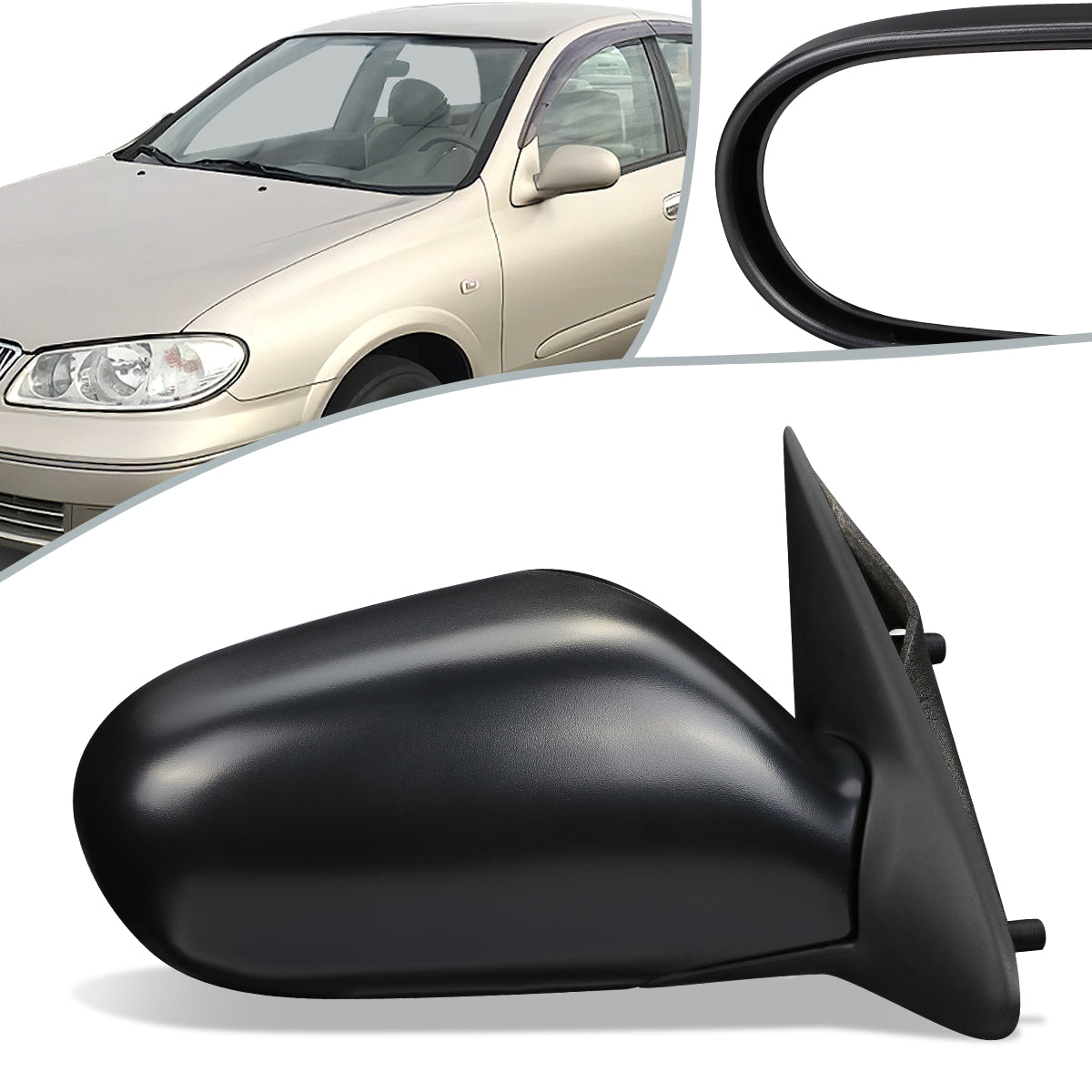 RETROVISOR MIRROR - OEM - 93-97 NISSAN BLUEBIRD U13, ALTIMA - POWERED - FOLDING - BLACK MATERIAL - RIGHT
