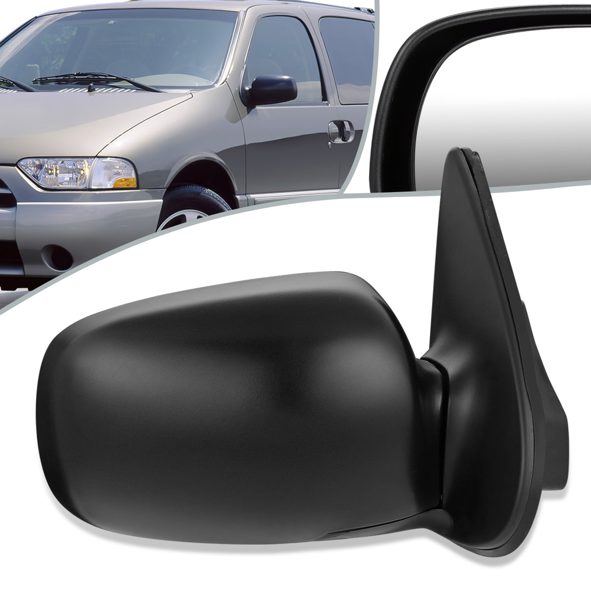 RETROVISOR MIRROR - OEM - 99-02 NISSAN QUEST - POWERED - FOLDING - BLACK MATERIAL - RIGHT