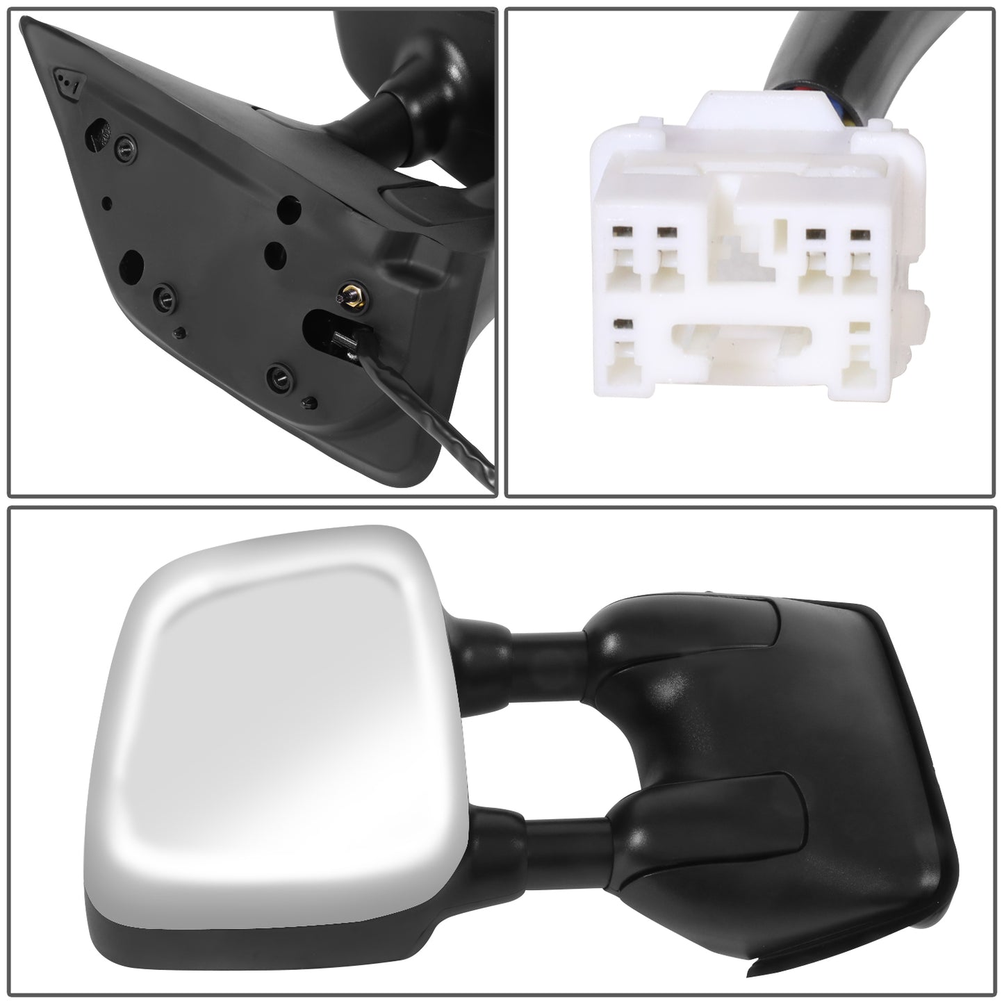 RETROVISOR MIRROR - OE STYLE - NISSAN TITAN 04-05 - WITH POWER WITH HEATED GLASS DUAL ARM CHROME COVER - PASSENGER SIDE - SMOOTH - BLACK / CHROME