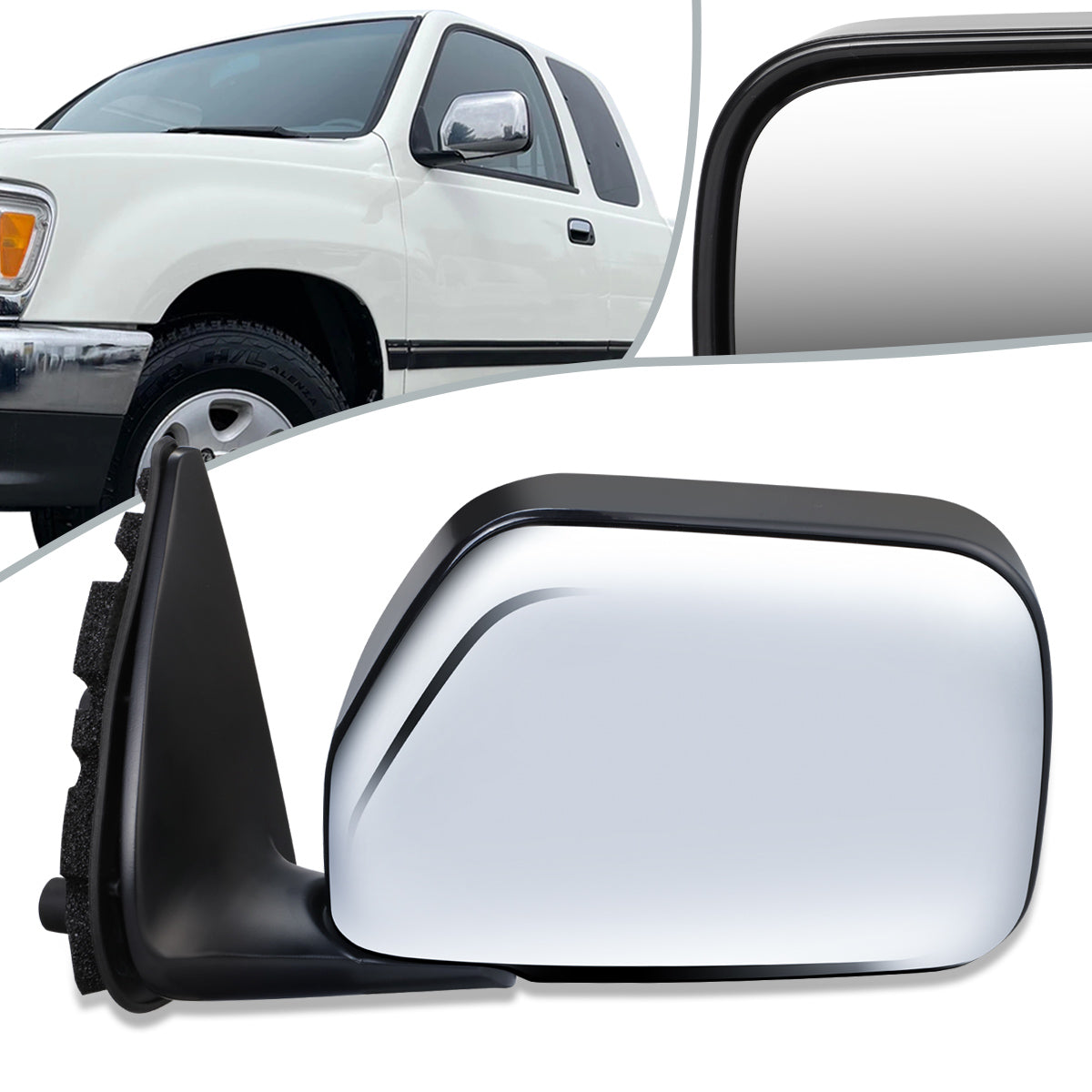 RETROVISOR MIRROR - OEM - 93-98 TOYOTA T100 - POWERED - FOLDING - CHROME COVER - LEFT