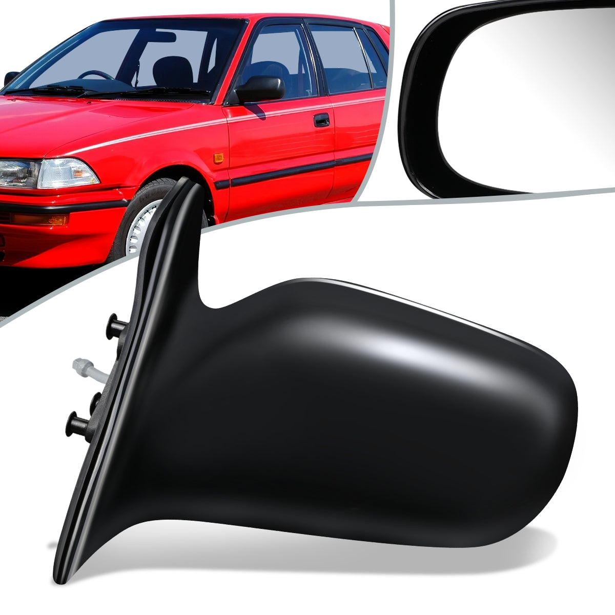 RETROVISOR MIRROR - OEM - 98-00 TOYOTA COROLLA - MANUAL - W/ LEVER - BLACK MATERIAL - LEFT