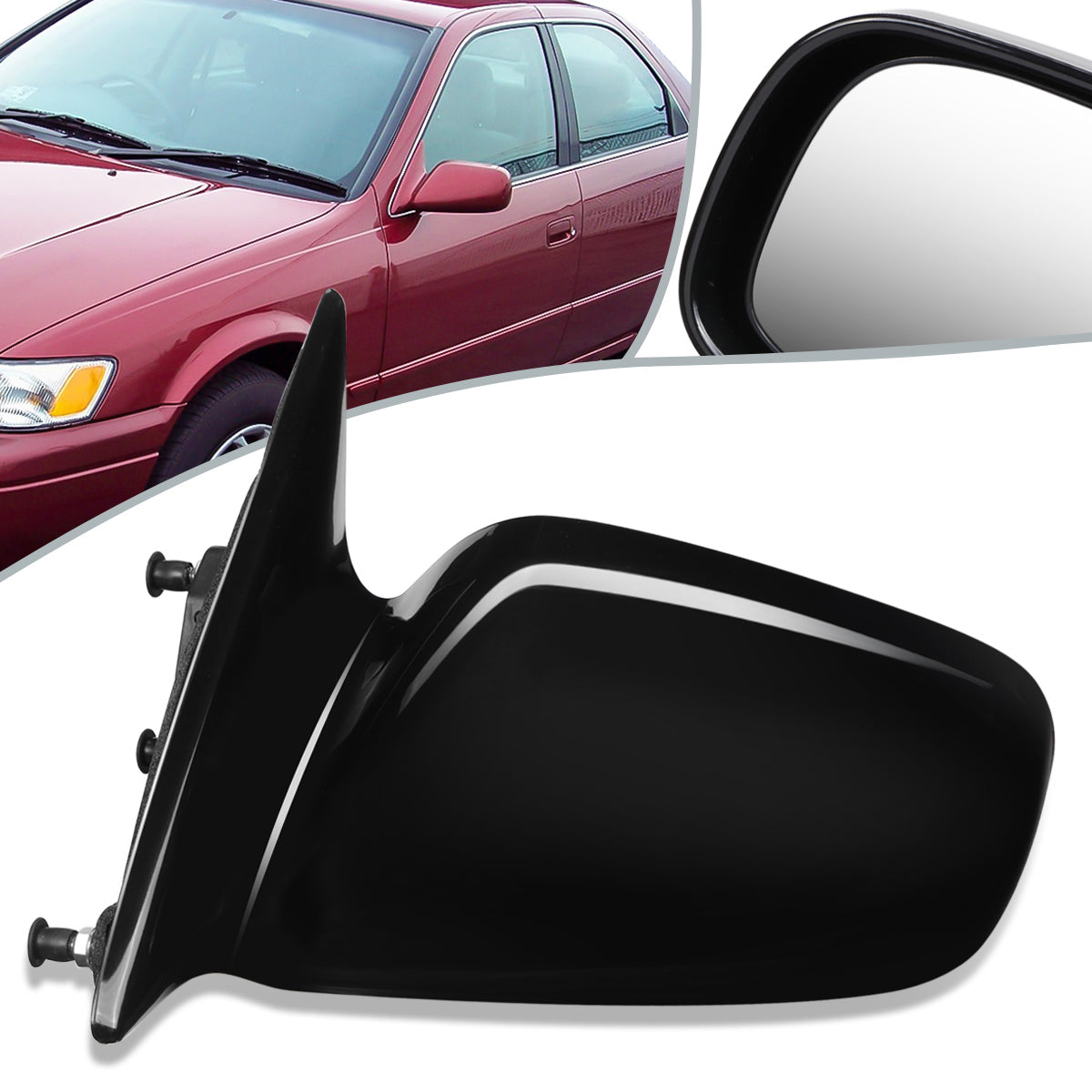 RETROVISOR MIRROR - OEM - 97-01 TOYOTA CAMRY - MANUAL - BLACK MATERIAL - LEFT