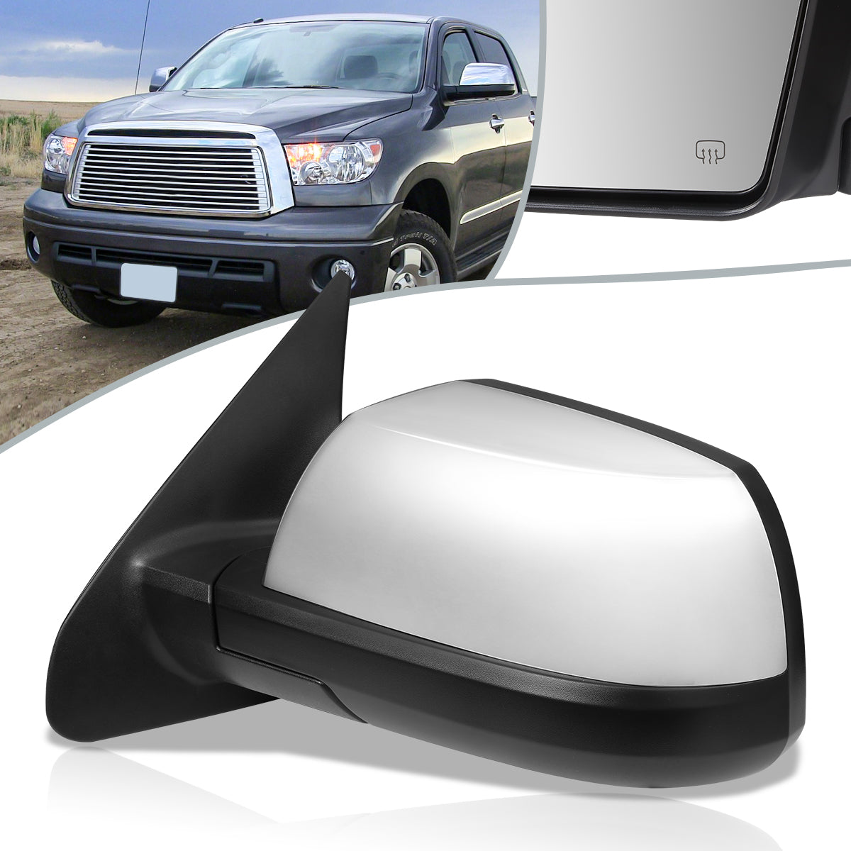 RETROVISOR MIRROR - OEM - 07-13 TOYOTA TUNDRA - POWERED - HEATED - FOLDING - CHROME COVER - LEFT