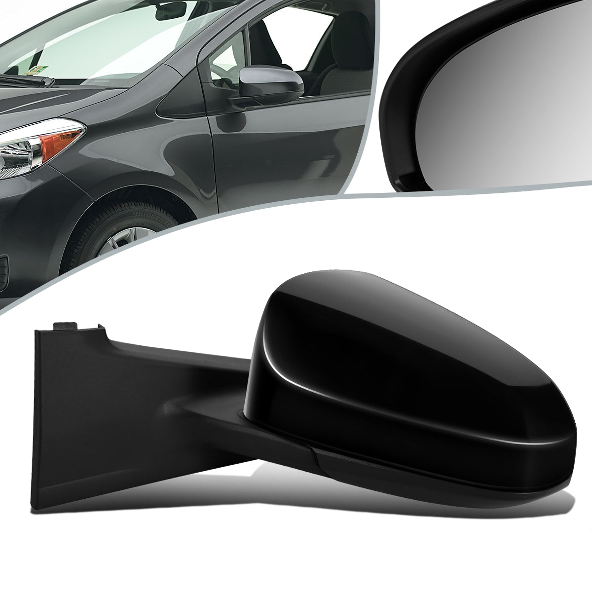 RETROVISOR MIRROR - OEM - 12-14 TOYOTA YARIS - POWERED - HEATED - FOLDING - BLACK MATERIAL - LEFT