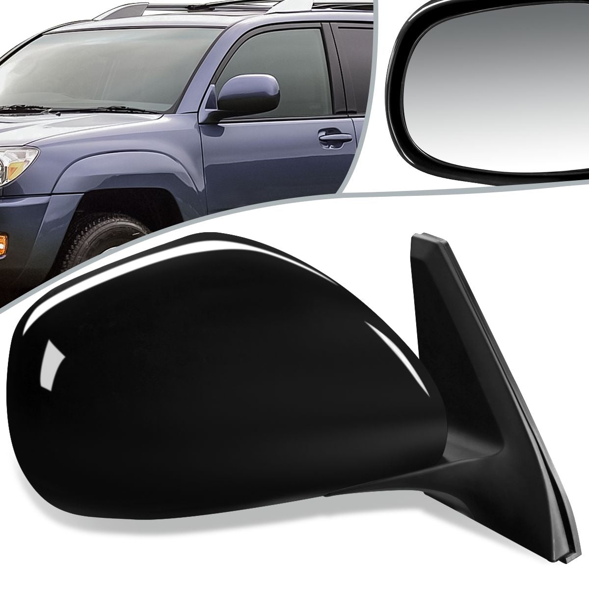 RETROVISOR MIRROR - OEM - 03-09 TOYOTA 4RUNNER - POWERED - PAINTABLE - BLACK - RIGHT