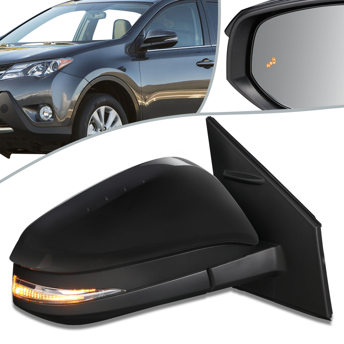 RETROVISOR MIRROR - OEM - 13-15 TOYOTA RAV4 - POWERED - HEATED - W/ SIGNAL LIGHT - W/ BSD - FOLDING - RIGHT - BLACK MATERIAL