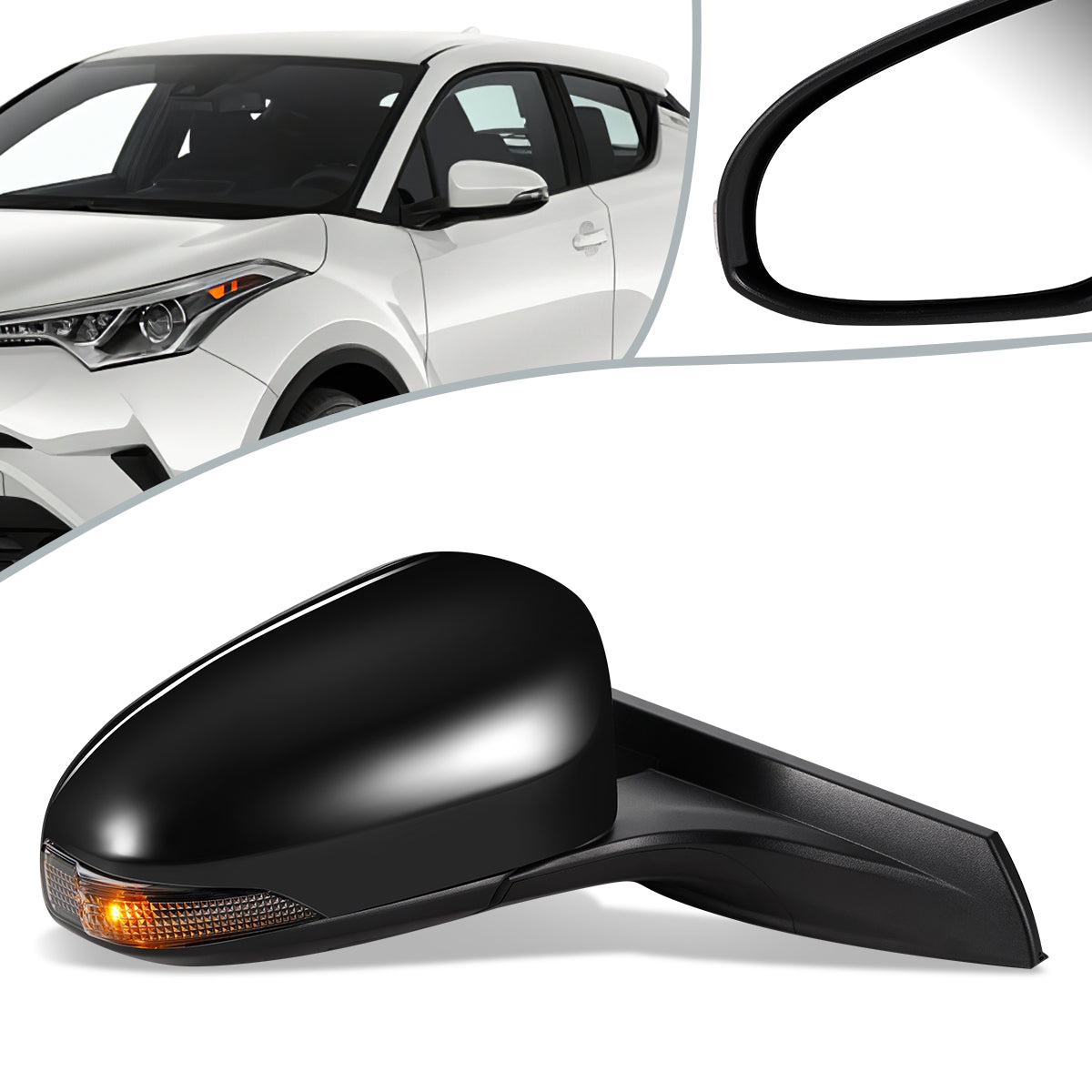 RETROVISOR MIRROR - OEM - 17-19 TOYOTA C-HR - POWERED - HEATED - W/ SIGNAL LIGHT - POWER FOLDING - RIGHT - BLACK MATERIAL