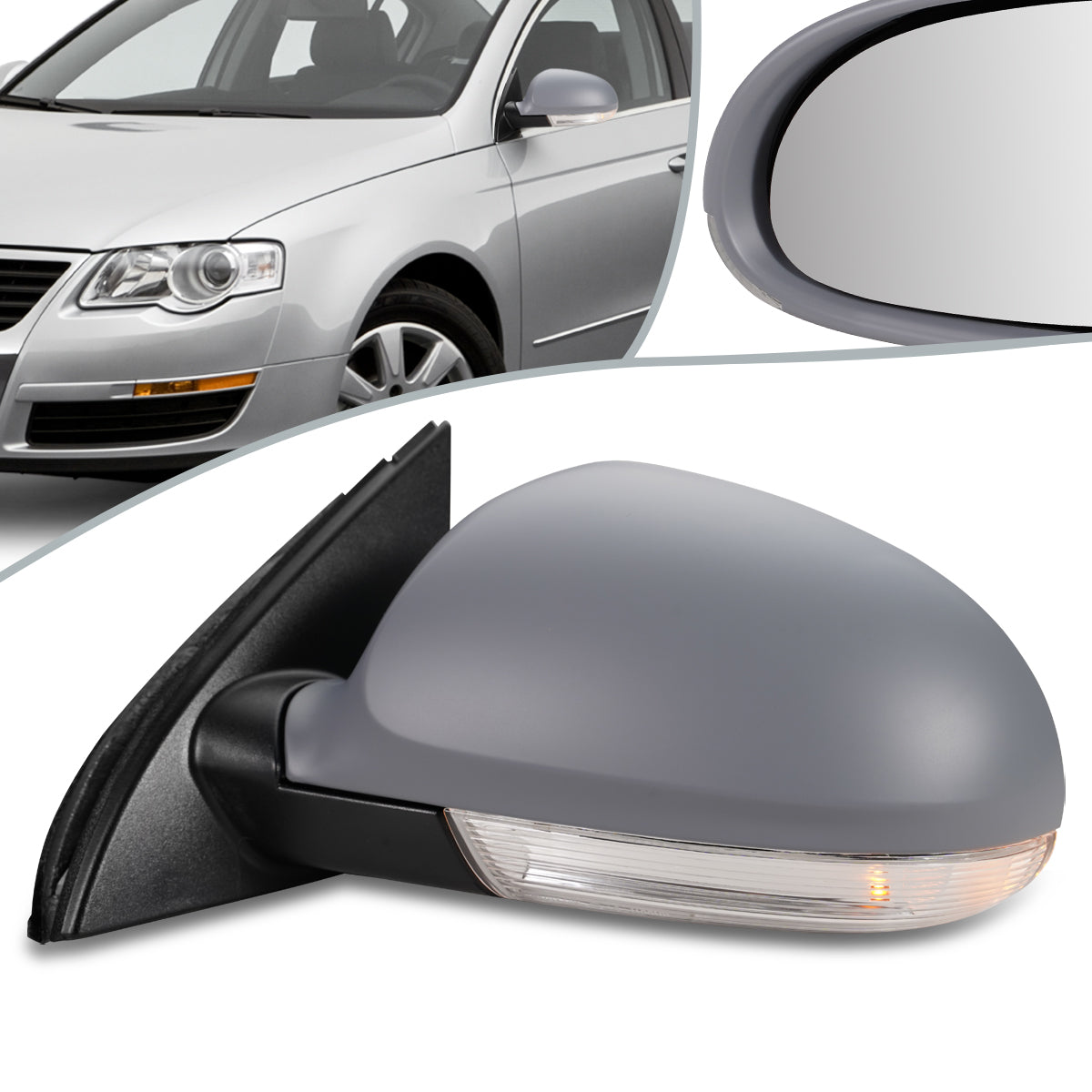 RETROVISOR MIRROR - OEM - 05-10 VOLKSWAGEN PASSAT - POWERED - HEATED - W/ SIGNAL LIGHT - FOLDING - LEFT - GRAY