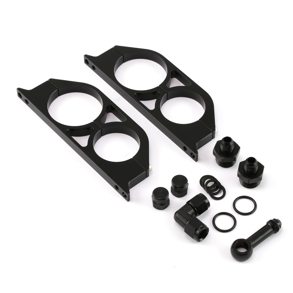 044 EFI Fuel Pump & Filter Dual Mounting Bracket Set Black Anodized Aluminum