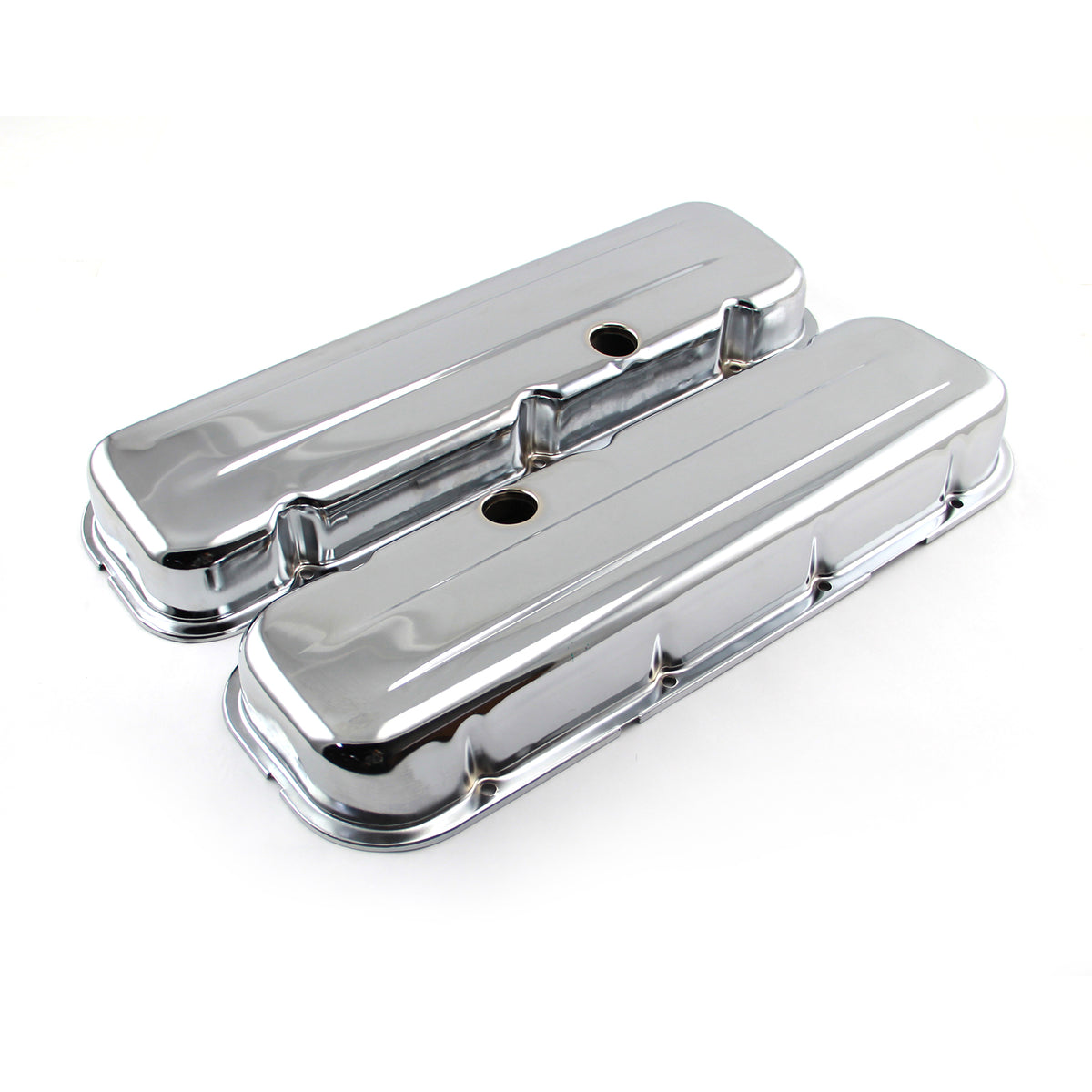 Chevy BBC 454 Chrome Steel Valve Covers - Short w/ Baffled Hole