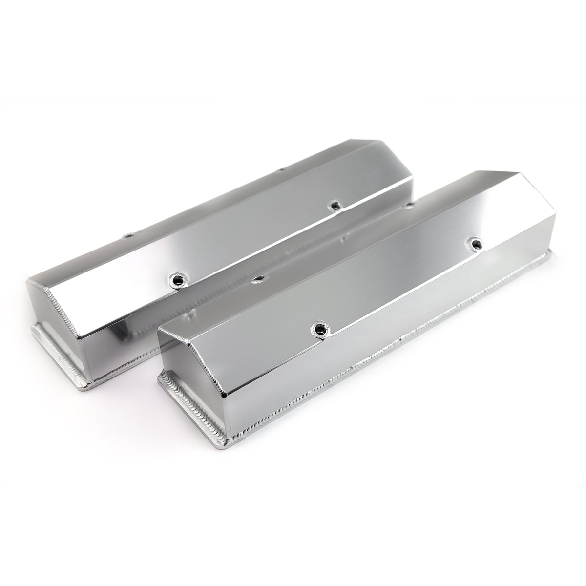 Chevy SBC 350 Polished Long Bolt Fabricated Valve Covers - Tall w/o Hole