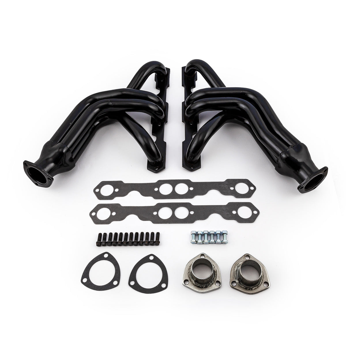Chevy SBC 350 1955-57 Tri-5 Mid Length Black Headers Straight Plug Heads