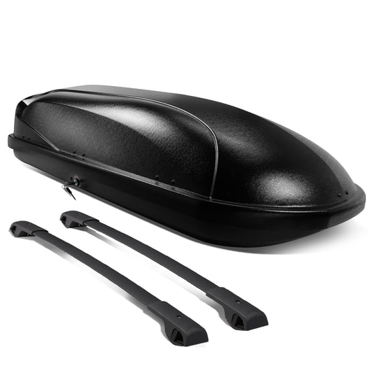 PORTAEQUIPAJE ROOF RACK CROSS BARS + CARGO ROOF BOX - 14-18 SUBARU FORESTER - MOUNTS ONTO OEM ROOF RAILS - BLACK