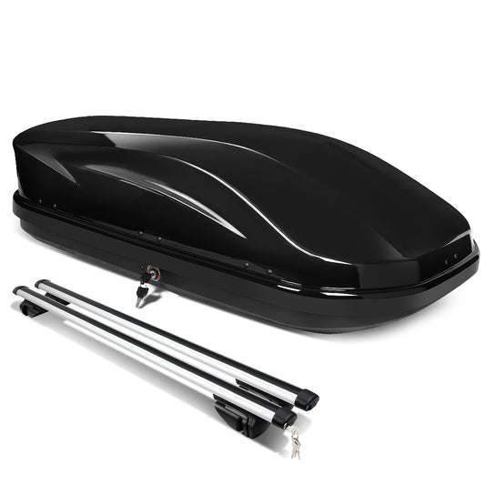 PORTAEQUIPAJE ROOF RACK CROSS BARS + CARGO ROOF BOX - UNIVERSAL - 120CM - ATTACHES TO VEHICLES WITH ROOF RAILS ONLY - BLACK