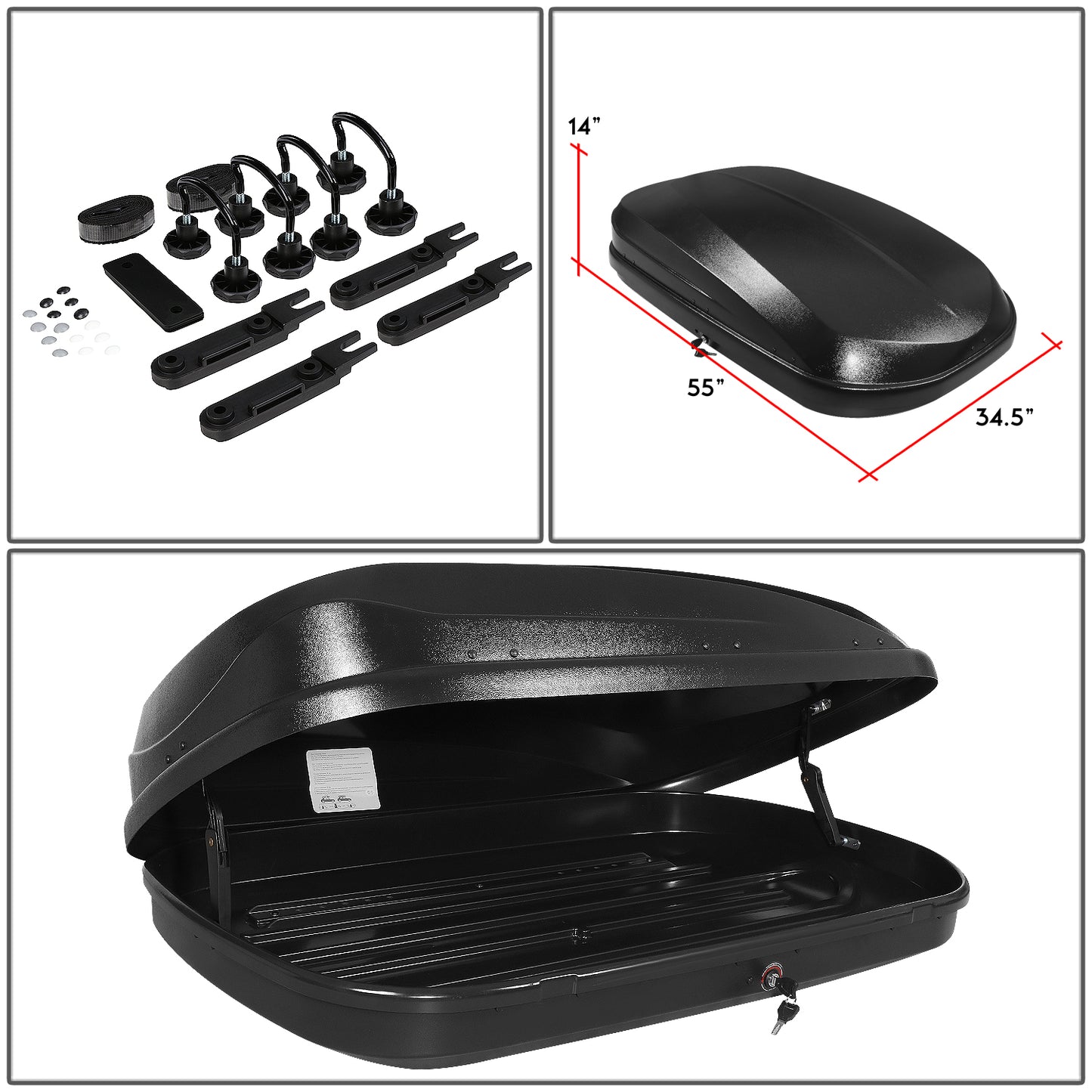 PORTAEQUIPAJE ROOF RACK CARGO ROOF BOX - UNIVERSAL - 139CM - 360L - 110 LBS - ATTACHES TO VEHICLES WITH CROSS BARS ONLY - TEXTURE BLACK
