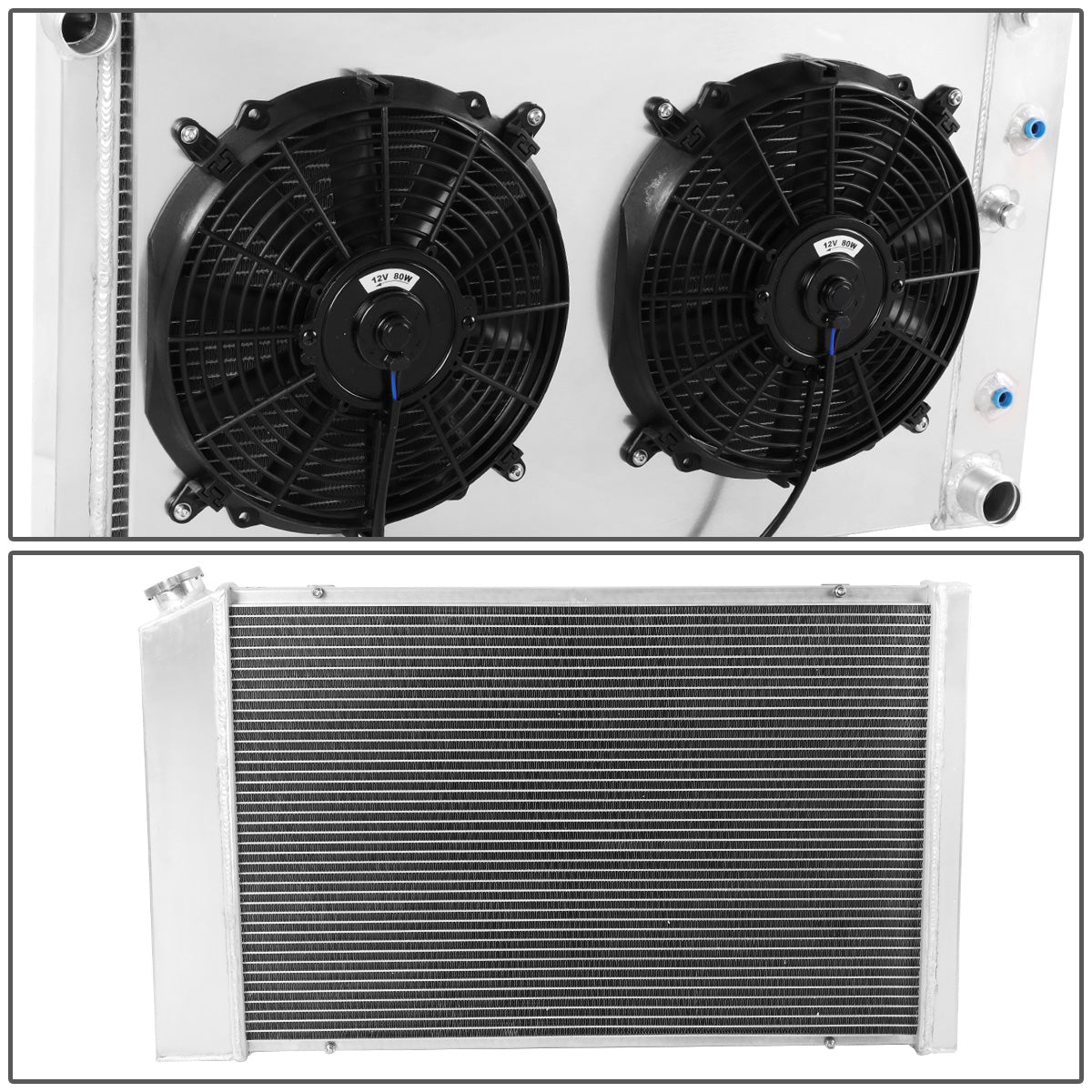RADIADOR DE ALUMINIO RADIATOR + FAN SHROUD - 2 ROWS - 78-81 BUICK CENTURY, OLDSMOBILE CUTLASS, PONTIAC LEMANS / 1980 BUICK ELECTRA, BUICK ESTATE WAGON, OLDSMOBILE 98 / 80-82 BUICK LESABRE, OLDSMOBILE DELTA 88 / 78-87 BUICK REGAL, CHEVY EL CAMINO, GMC
