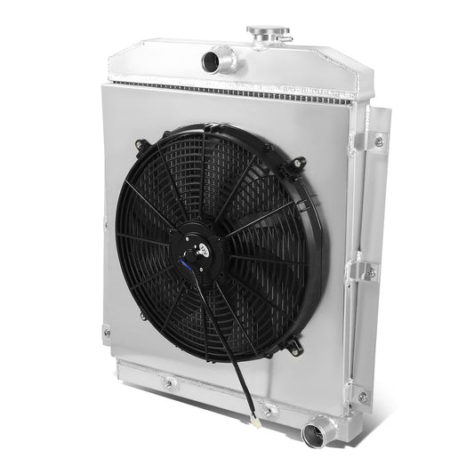 RADIADOR DE ALUMINIO RADIATOR + FAN SHROUD - 3 ROWS - 47-54 CHEVY PICKUP, SUBURBAN L6 MODELS - BLACK FAN
