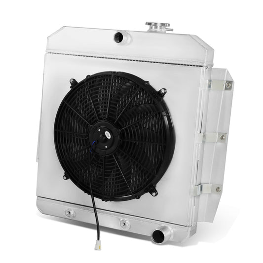RADIADOR DE ALUMINIO RADIATOR + FAN SHROUD - 3 ROWS - 55-59 CHEVY C/K SERIES TRUCK, PICKUP, SUBURBAN, CHEVY 3100, CHEVY 3200, CHEVY 3400, CHEVY 3500, CHEVY 3600, CHEVY 3700, CHEVY 3800. GMC 100, GMC 150 - FITS MODELS WITH 3.8L, 6.1L I6/V8 OHV ENGINES ONLY