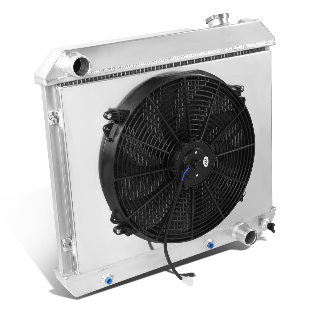 RADIADOR DE ALUMINIO RADIATOR + FAN SHROUD - 3 ROWS - 63-66 CHEVY C10 PICKUP, CHEVY C20 PICKUP, CHEVY C30 PICKUP, CHEVY K10 PICKUP, CHEVY K20 PICKUP, CHEVY K30 PICKUP / 61-62 OLDSMOBILE 88 MT, OLDSMOBILE DYNAMIC MT / 64-65 OLDSMOBILE 45 MT / 65-66