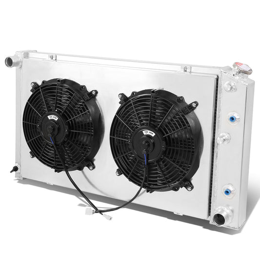 RADIADOR DE ALUMINIO RADIATOR + FAN SHROUD - 3 ROWS - 73-80 CHEVY C/K SERIES/ BUICK/ PONTIAC SMALL BLOCK TRUCK - BLACK FANS