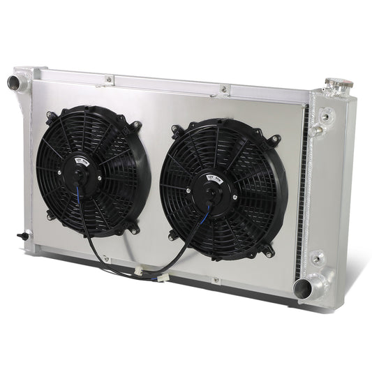 RADIADOR DE ALUMINIO RADIATOR + FAN SHROUD - 3 ROWS - 67-72 CHEVY PICKUP TRUCK C10, C20, C30, K10, K20 CK-SERIES - BLACK FANS
