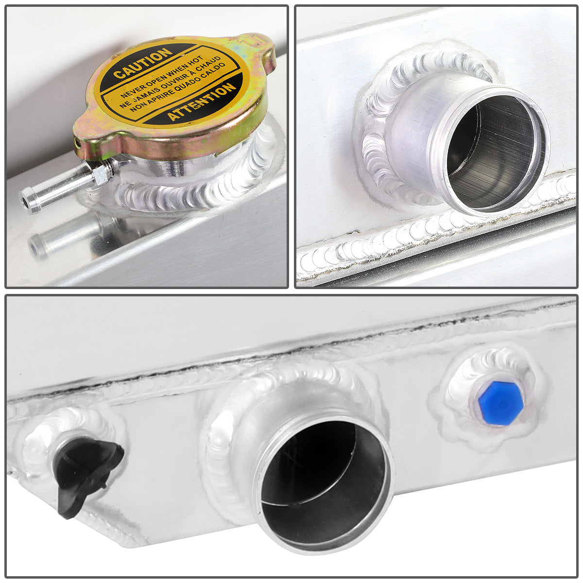 RADIADOR DE ALUMINIO RADIATOR + FAN SHROUD - 2 ROWS - 68-79 FORD F-100, F-150, F-250, BRONCO - BLACK FANS