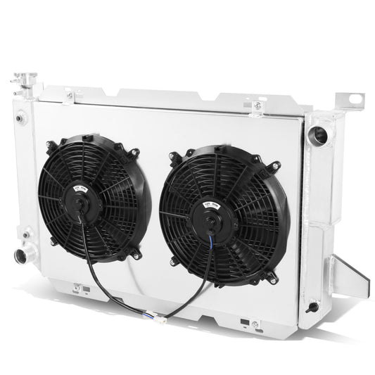 RADIADOR DE ALUMINIO RADIATOR + FAN SHROUD - 3 ROWS - 85-96 FORD F-150, F-250, BRONCO 5.0L V8 - BLACK FANS