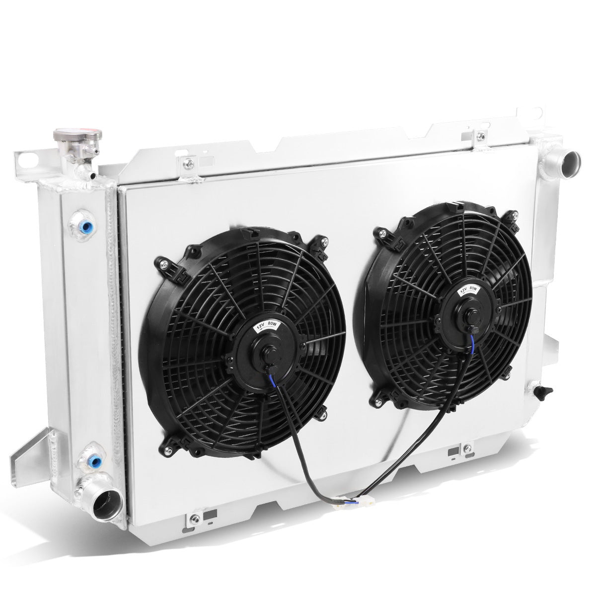 RADIADOR DE ALUMINIO RADIATOR + FAN SHROUD - 3 ROWS - 85-96 FORD F-150, F-250, BRONCO 5.0L V8 - BLACK FANS